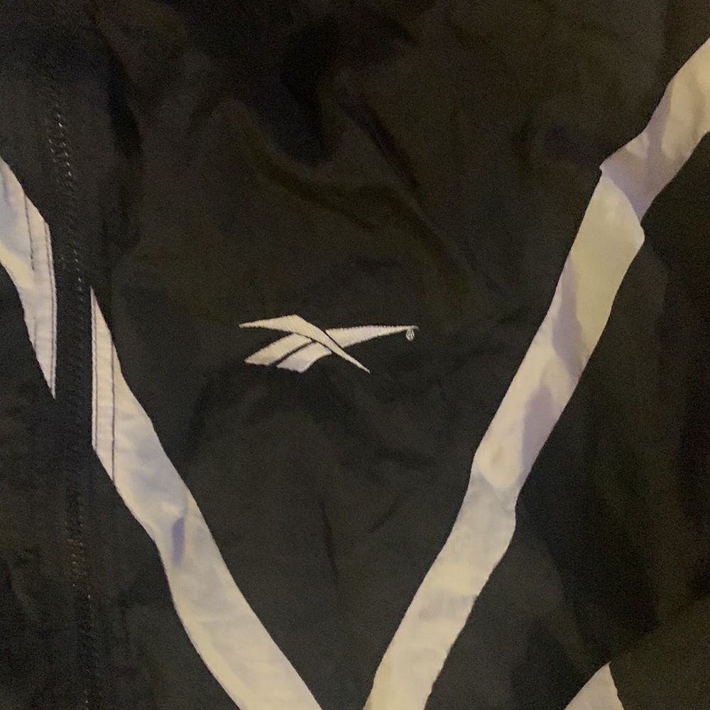 Reebok Black Windbreaker Jacket with White Chevron Stripes - Picture 3 of 5